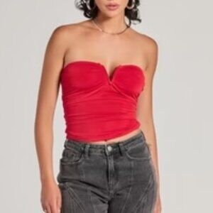 Windsor Flirty Find Strapless Ruched Knit Crop Top NWT Size Small Red